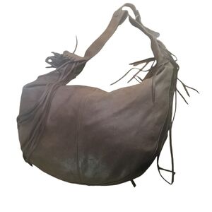 Vtg 80s Brio brown deerskin leather huge fringed hobo bag purse